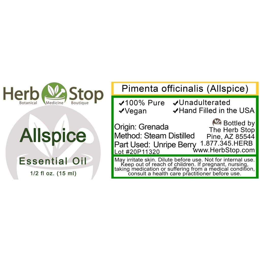 Allspice Essential Oil Label