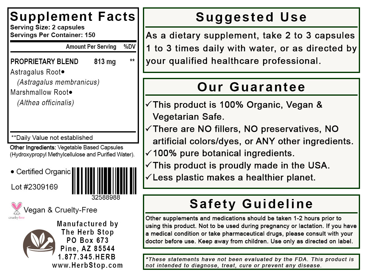 Astragalus/Marshmallow Capsules Label - Back