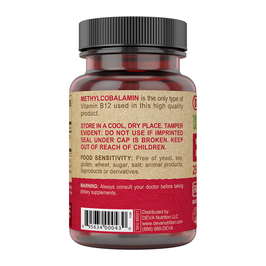 Deva Nutrition Vitamin B12 supplement bottle with label on a white background