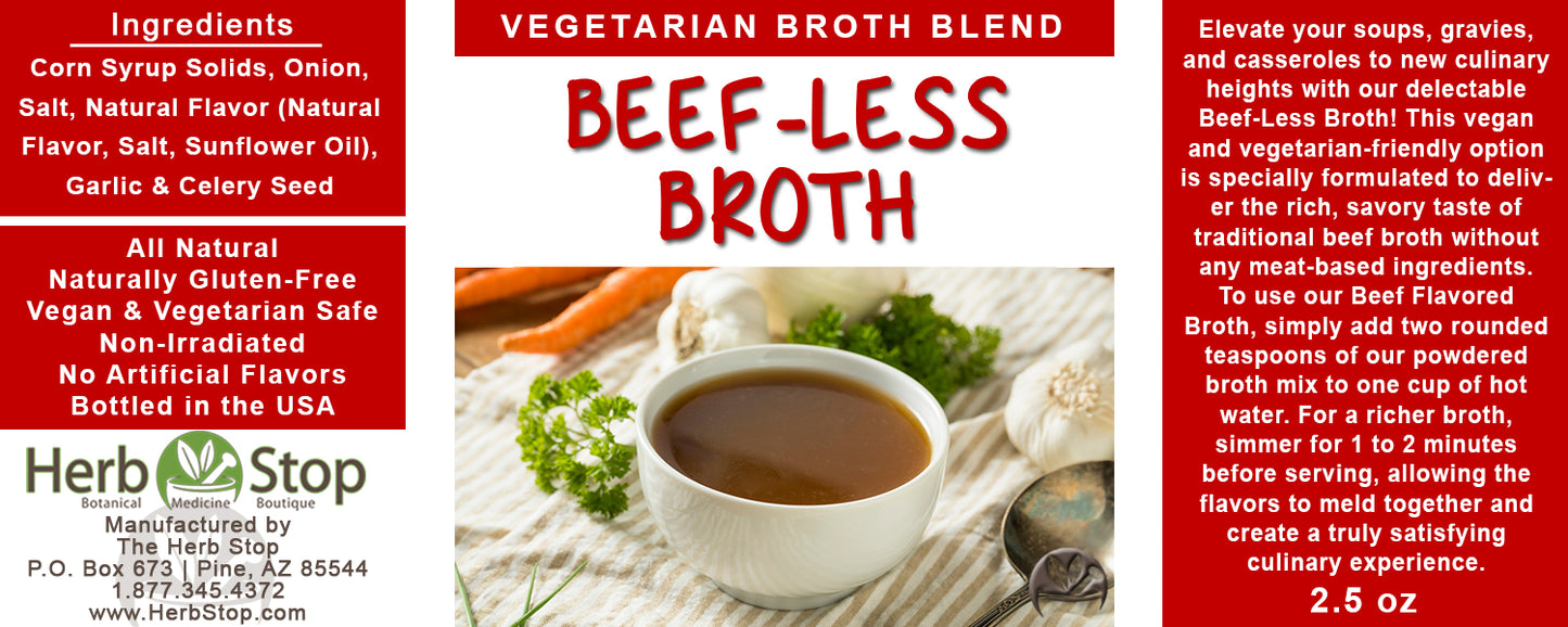 Vegetarian Beef-Less Broth Label