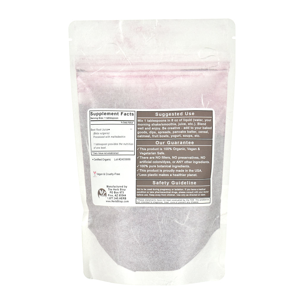 Organic Beet Root Juice Powder - Back