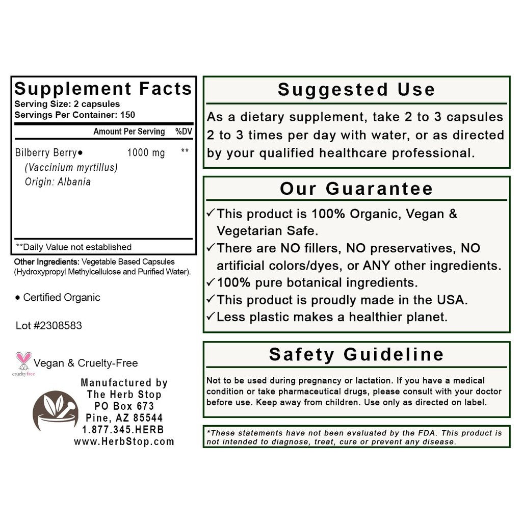 Bilberry Berry Capsules Label - Back