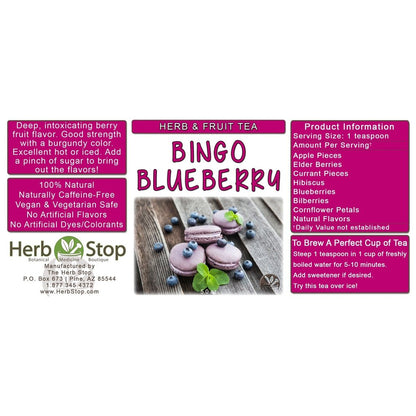 Bingo Blueberry Loose Leaf Herb & Fruit Tea Label