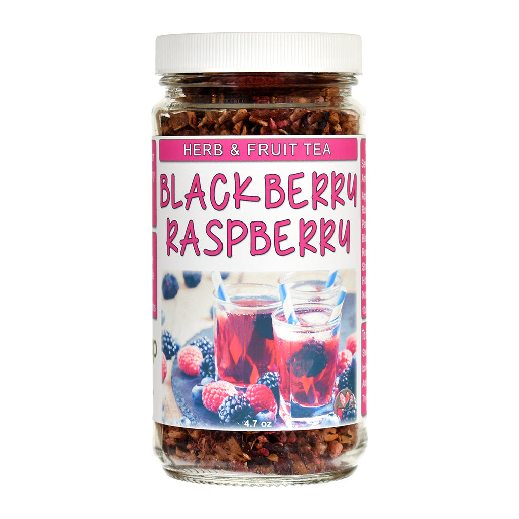 Blackberry Raspberry Loose Leaf Herb & Fruit Tea in glass jar
