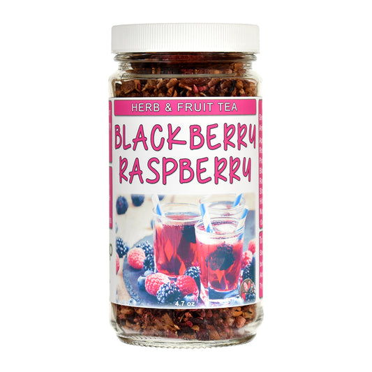 Blackberry Raspberry Loose Leaf Herb & Fruit Tea in glass jar