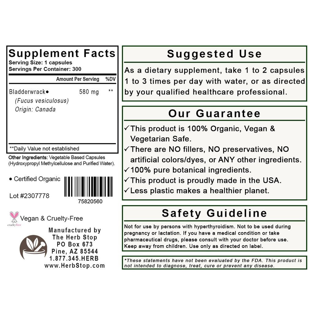 Bladderwrack Seaweed Capsules Label - Back