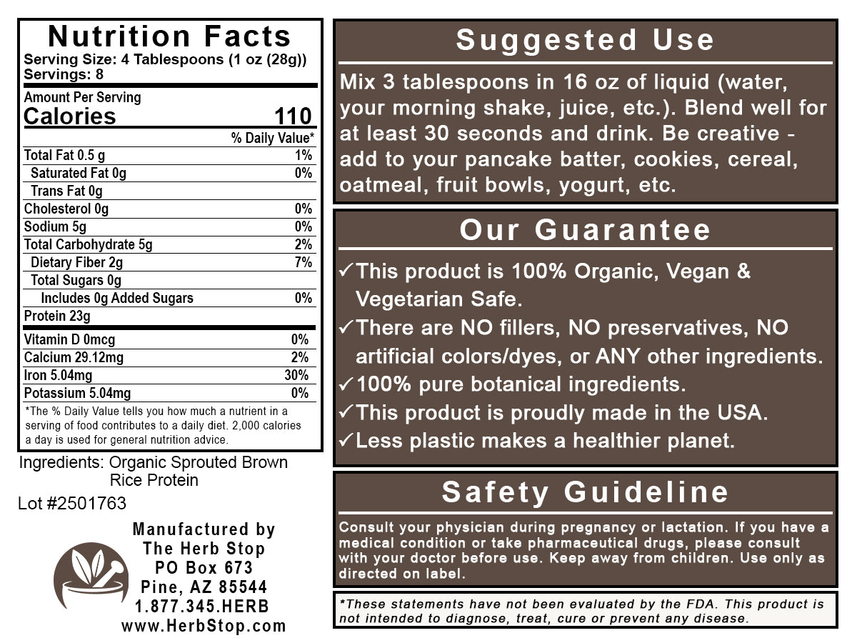 Organic Brown Rice Protein - Back Label
