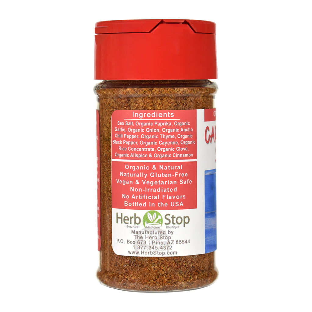Caribbean Jerk Seasoning spice jar with red lid and label on a white background