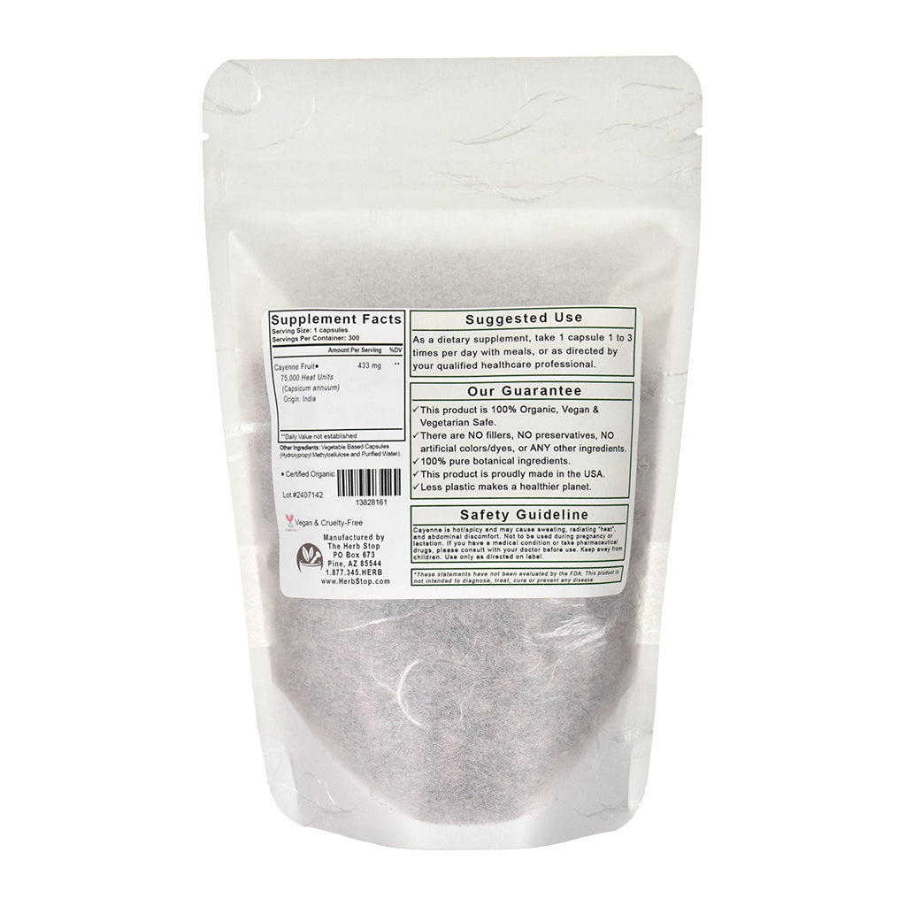 Organic Cayenne Capsules 75,000 Heat Units - Bulk Bag