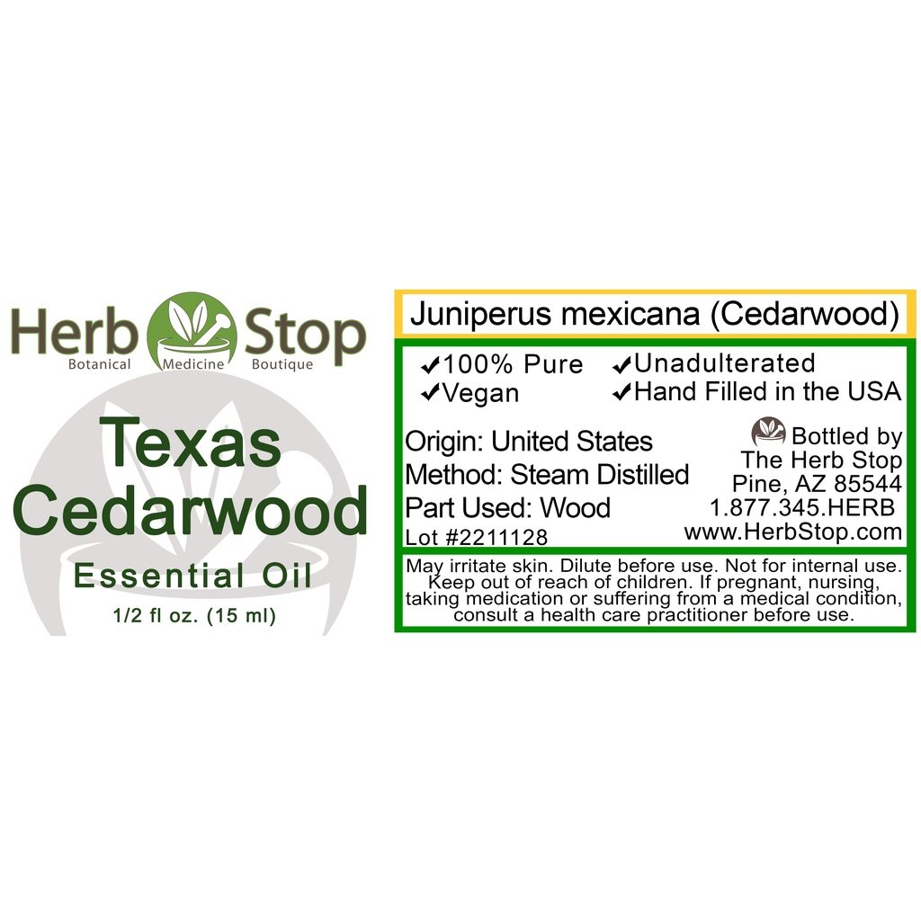 Texas Cedarwood Essential Oil Label