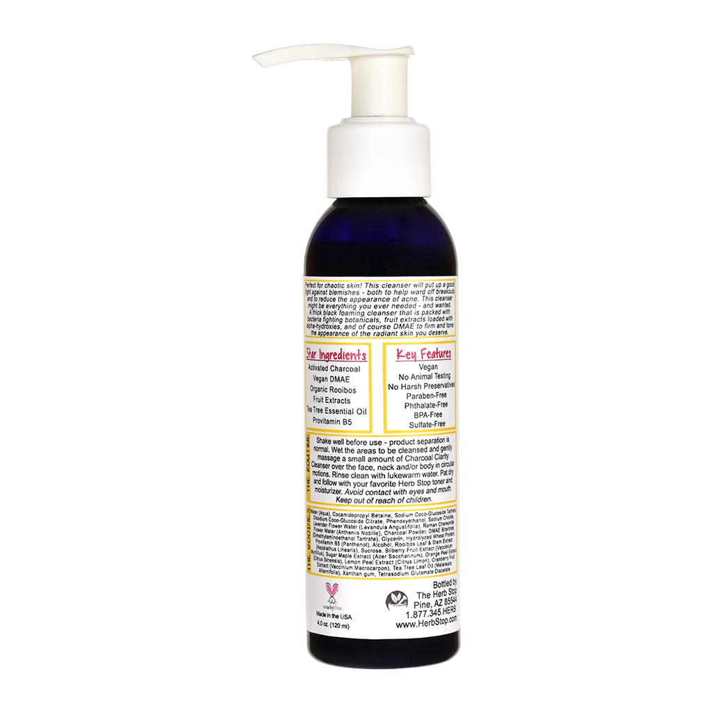 Charcoal Clarity Cleanser bottle with pump and label on a white background