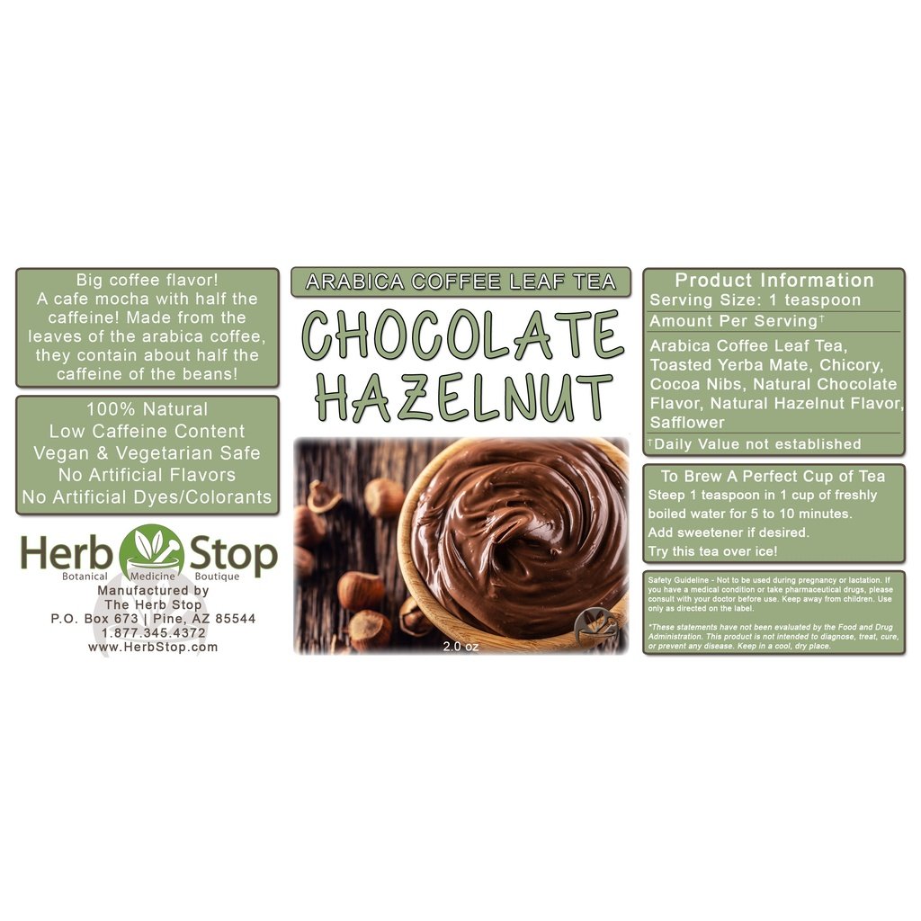 Chocolate Hazelnut Arabica Coffee Leaf Tea Label