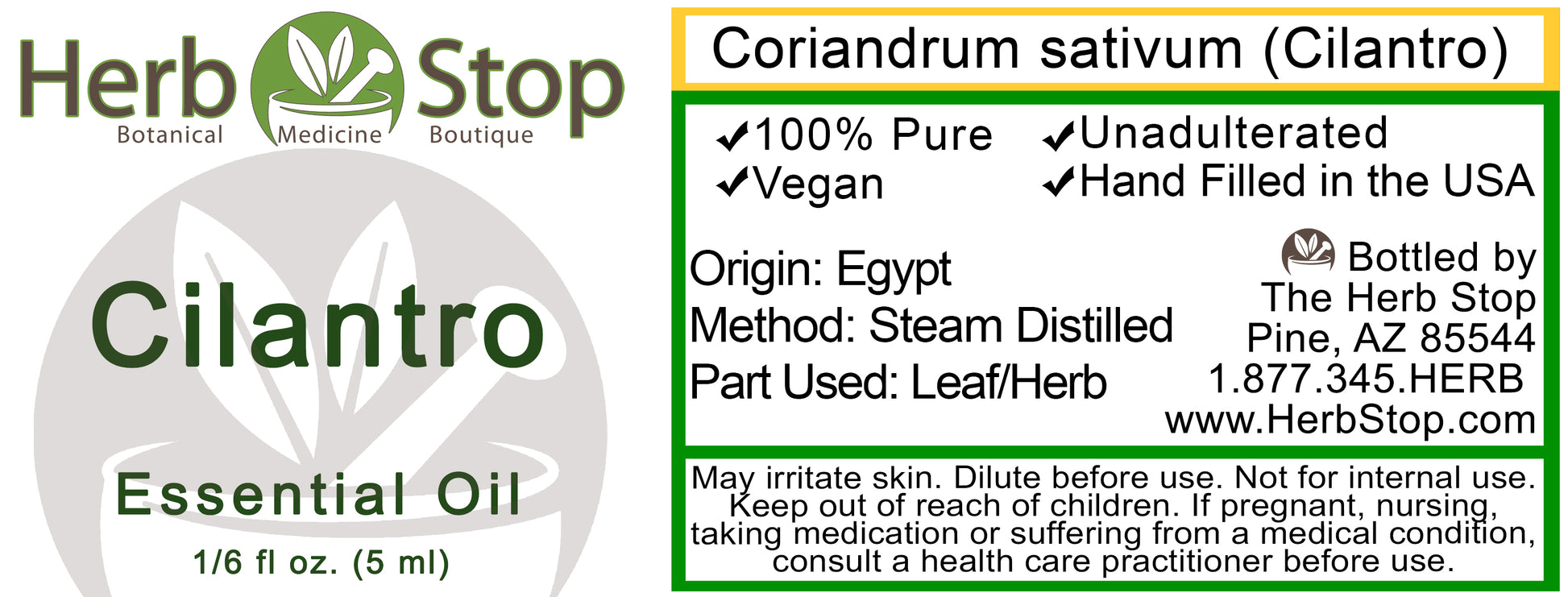 Cilantro Essential Oil Label