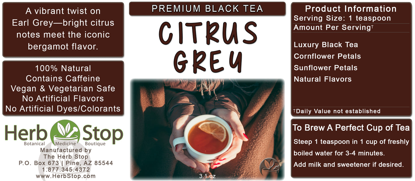 Label for 'Citrus Grey' black tea