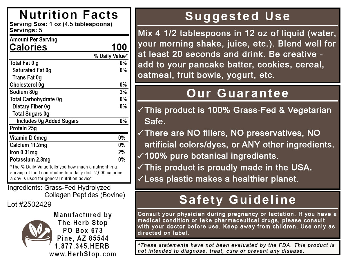 Grass-Fed Collagen Peptides - Back Label