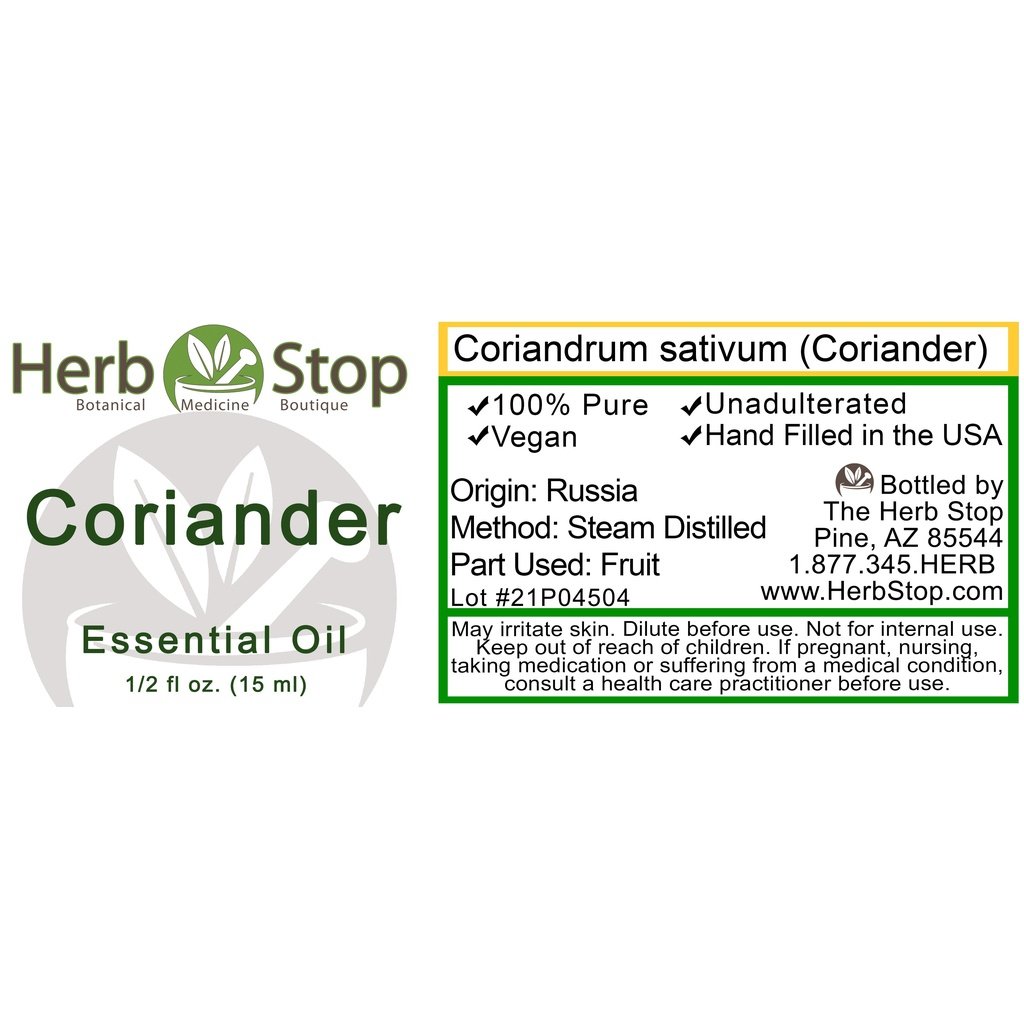 Coriander Essential Oil Label