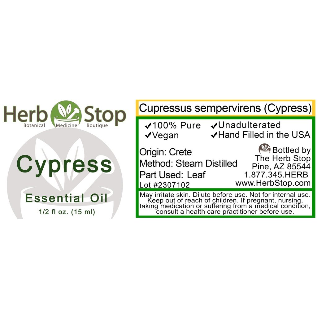 Cypress Essential Oil Label
