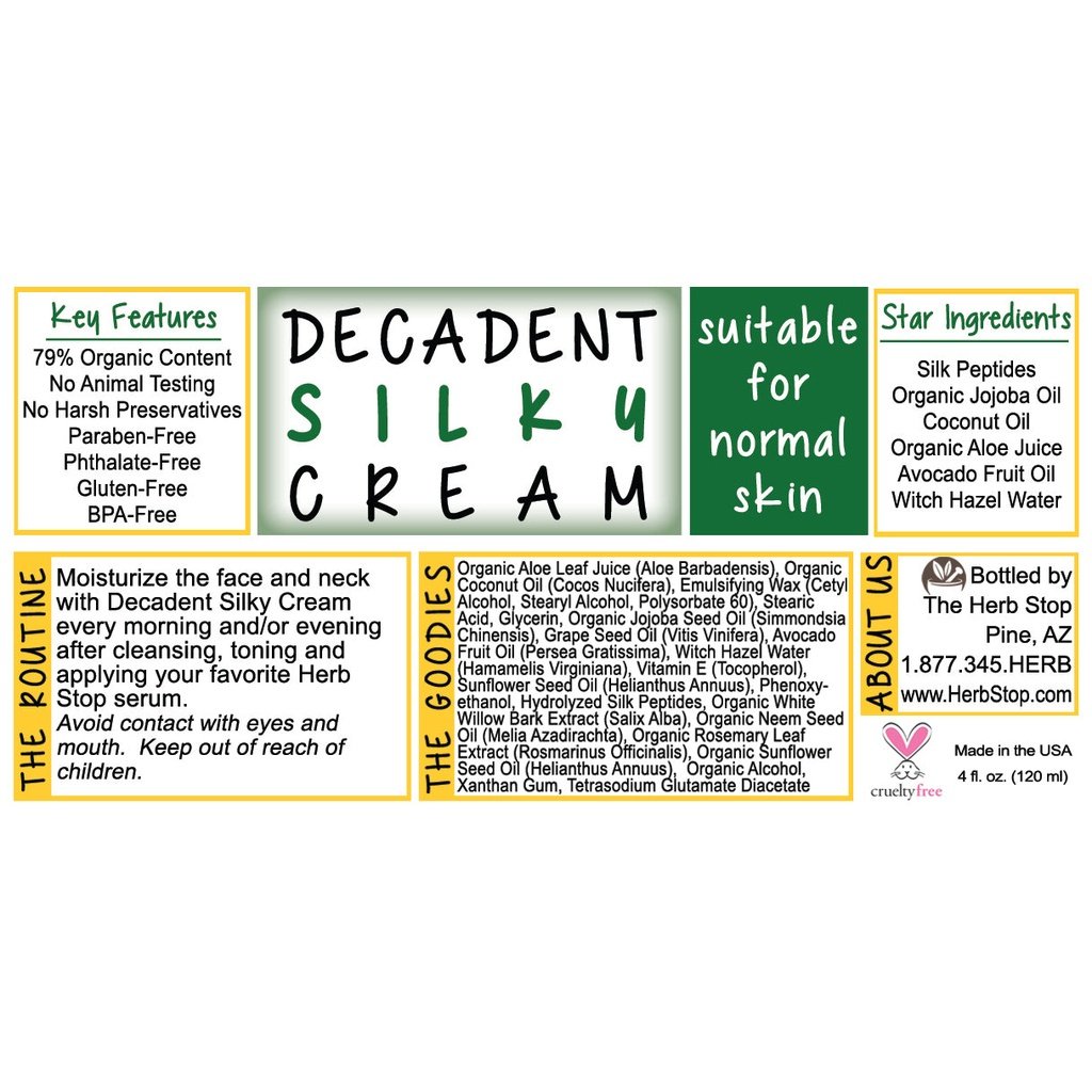 Decadent Silky Cream Label