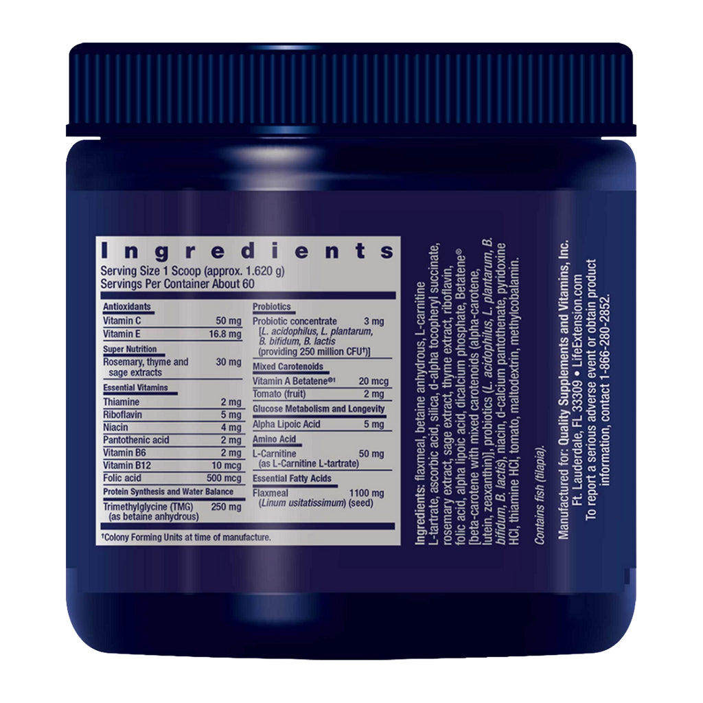 Back Dog Mix label in a blue supplement container with ingredients list