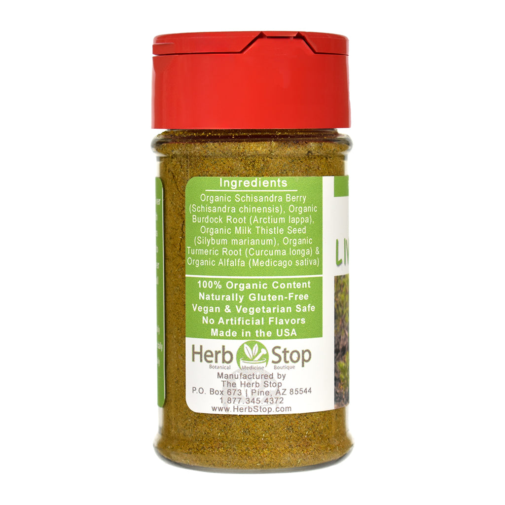 Doggie Liver Support jar with red lid and green label on a white background
