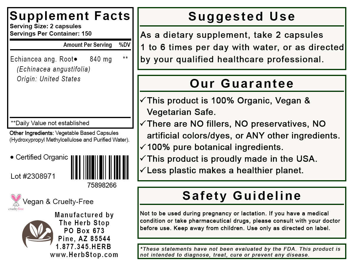 Echinacea Root Capsules Label - Back
