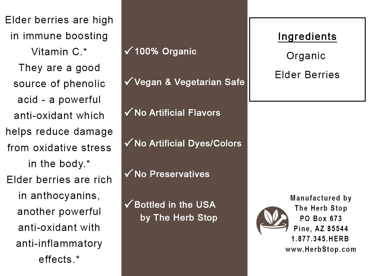 Organic Elder Berries Label - Back
