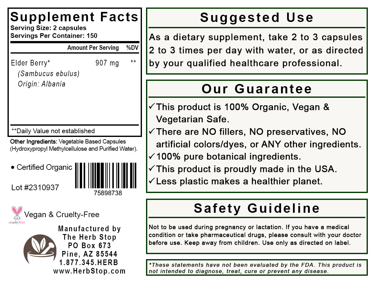 Elder Berry Capsules Label - Back