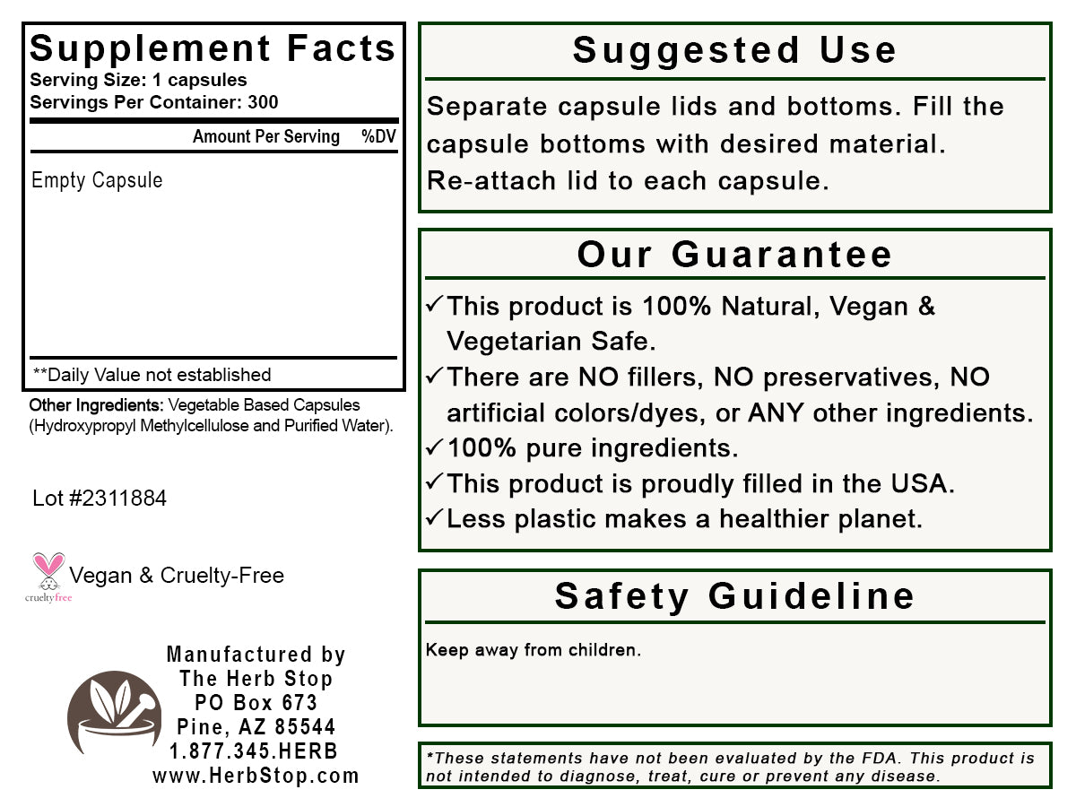 Empty Veggie Capsules Size 0 Label - Back