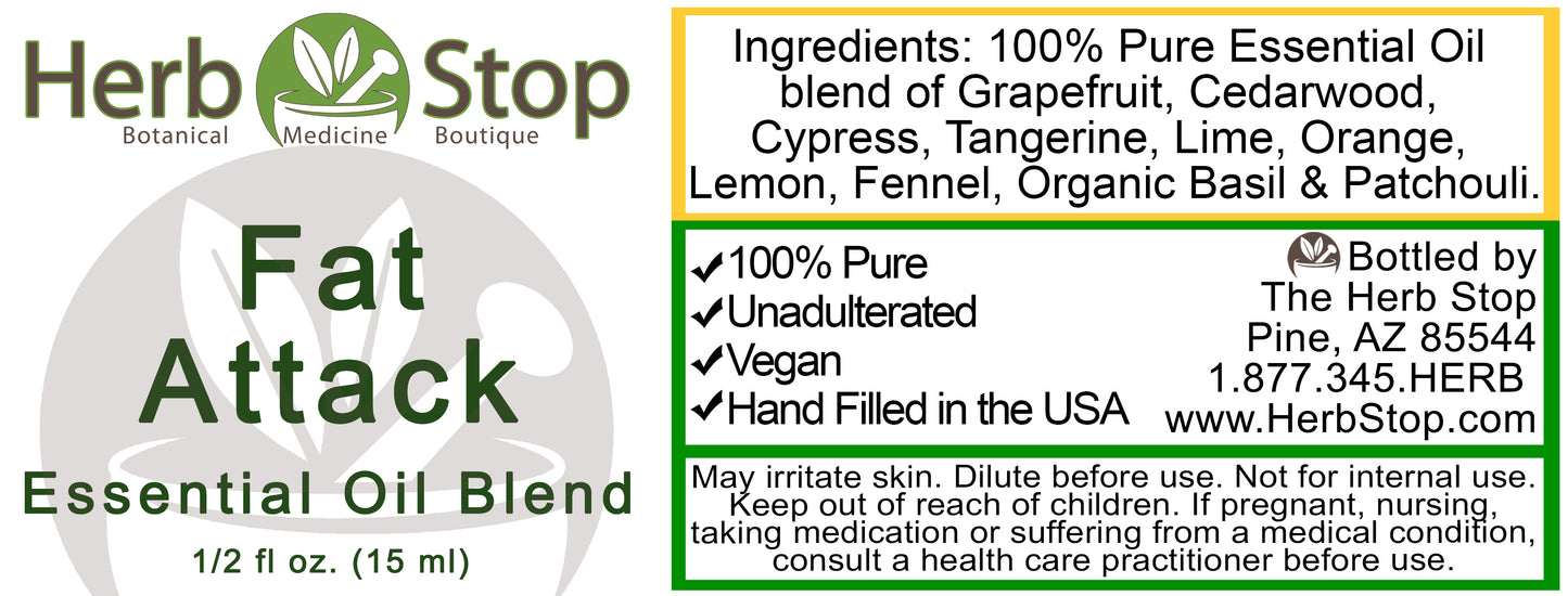 Fat Attack Essential Oil Blend Label