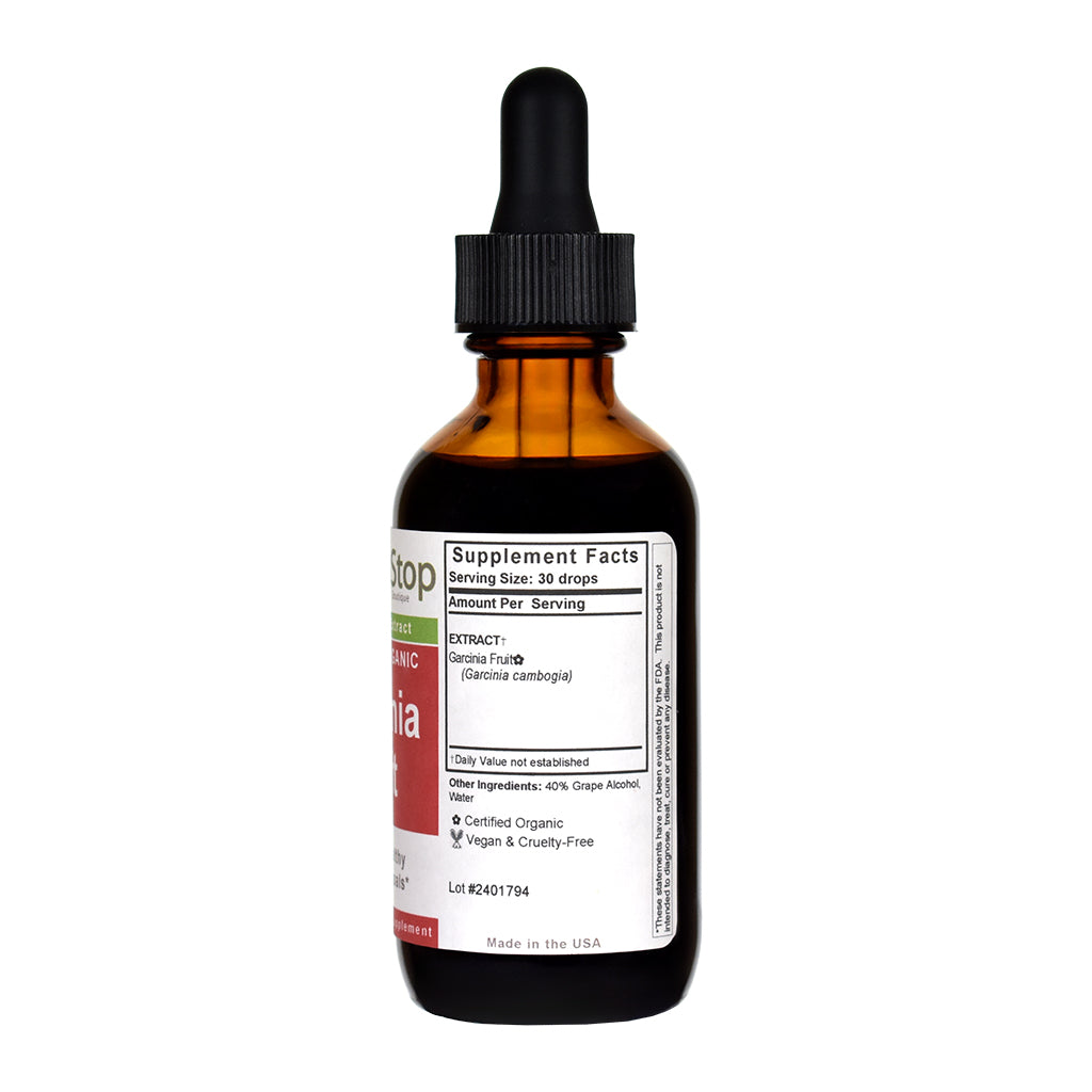 Organic Garcinia Fruit Liquid Extract 2 oz Bottle - Right