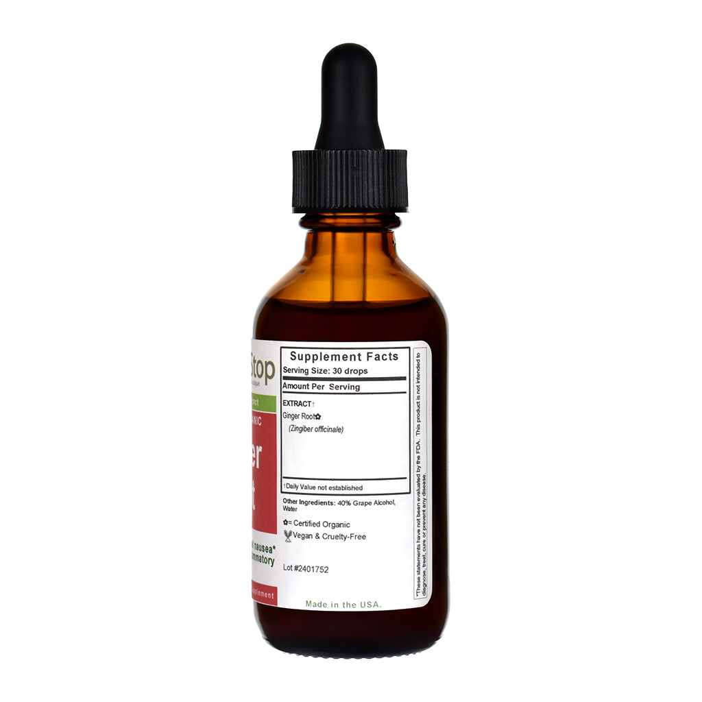 Organic Ginger Root Liquid Extract 2 oz Bottle - Right