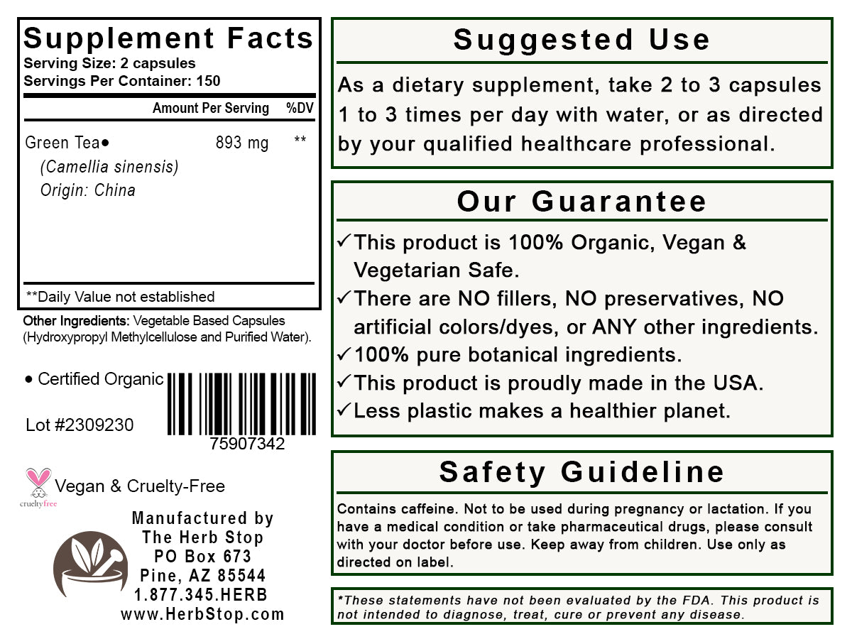 Green Tea Capsules Label - Back