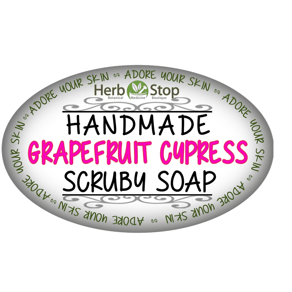 Handmade Grapefruit Cypress Scrubby Soap Label - Front