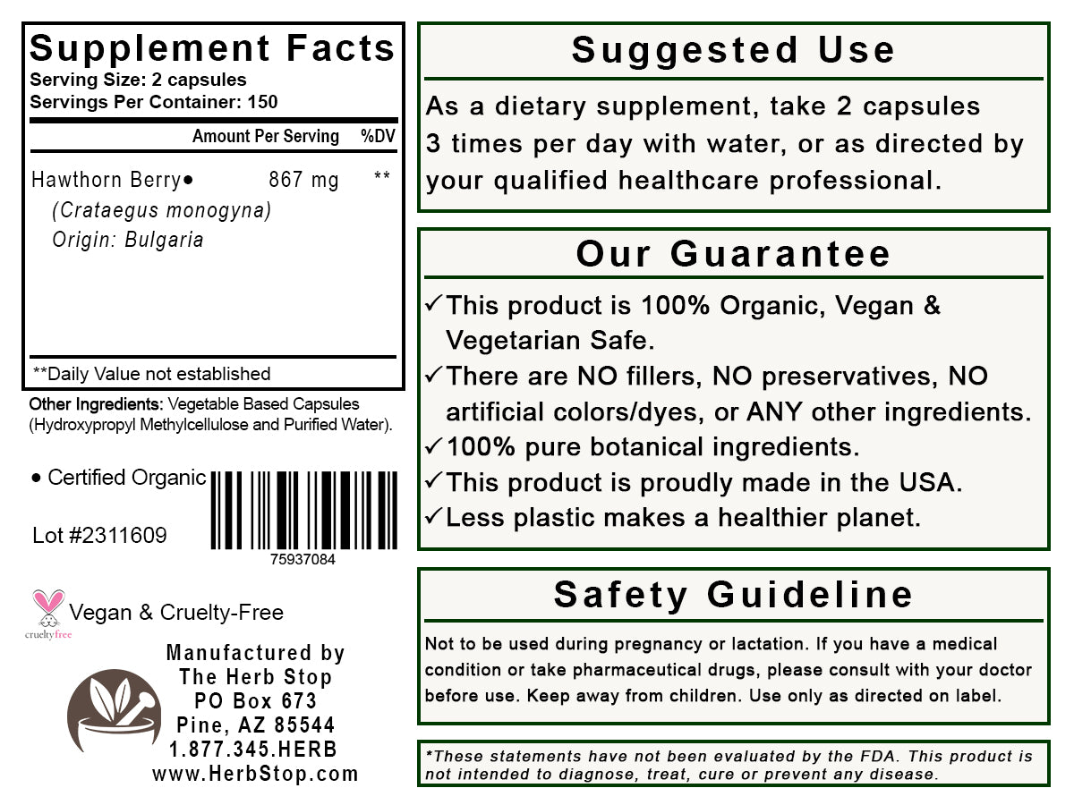 Hawthorn Berry Capsules Label - Back