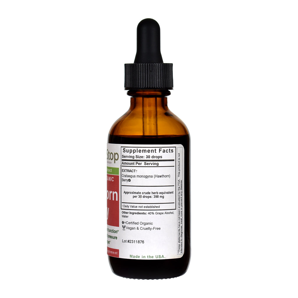 Organic Hawthorn Berry Liquid Extract 2 oz Bottle - Right