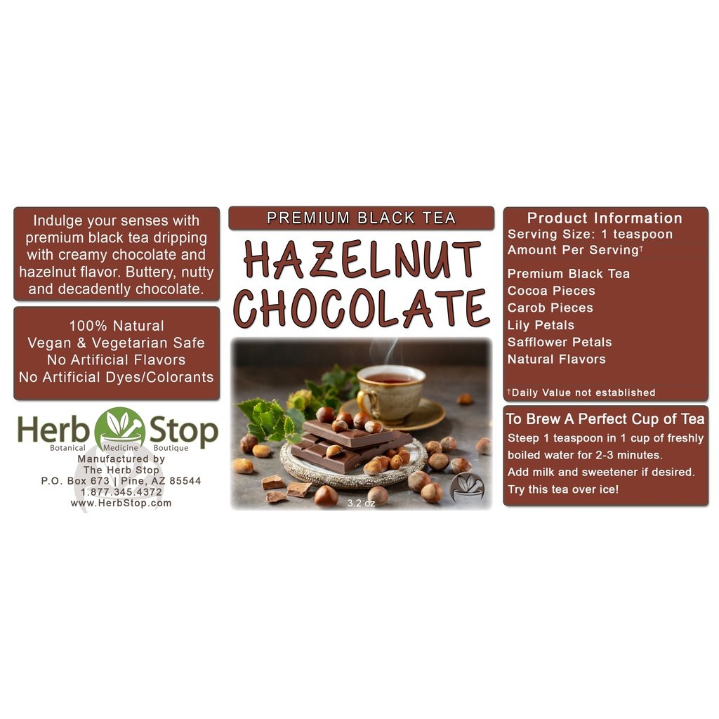 Hazelnut Chocolate Loose Leaf Black Tea Label