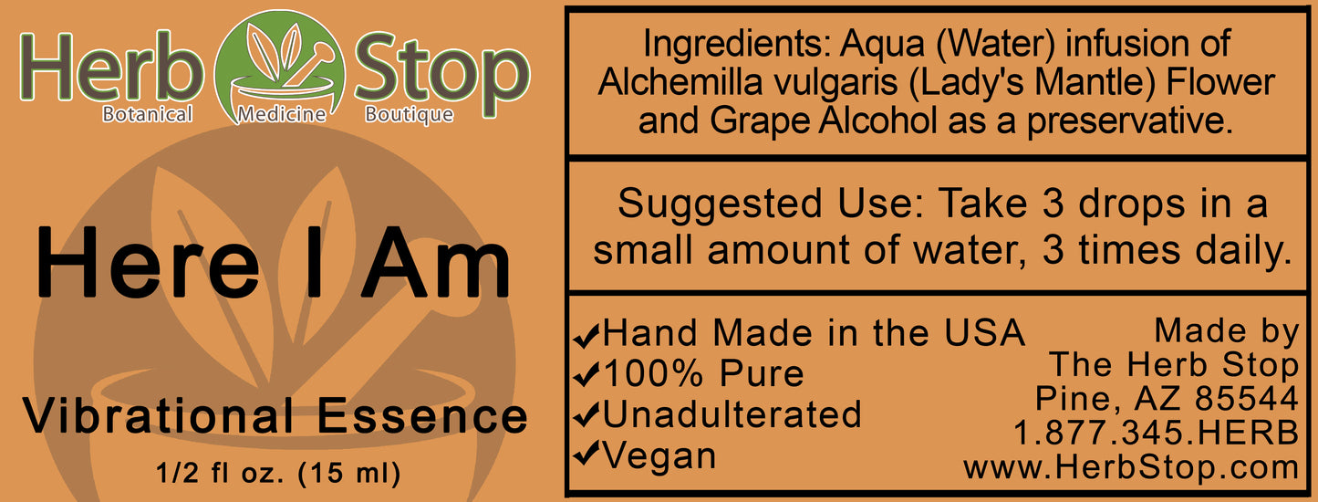 Here I Am Vibrational Essence Label
