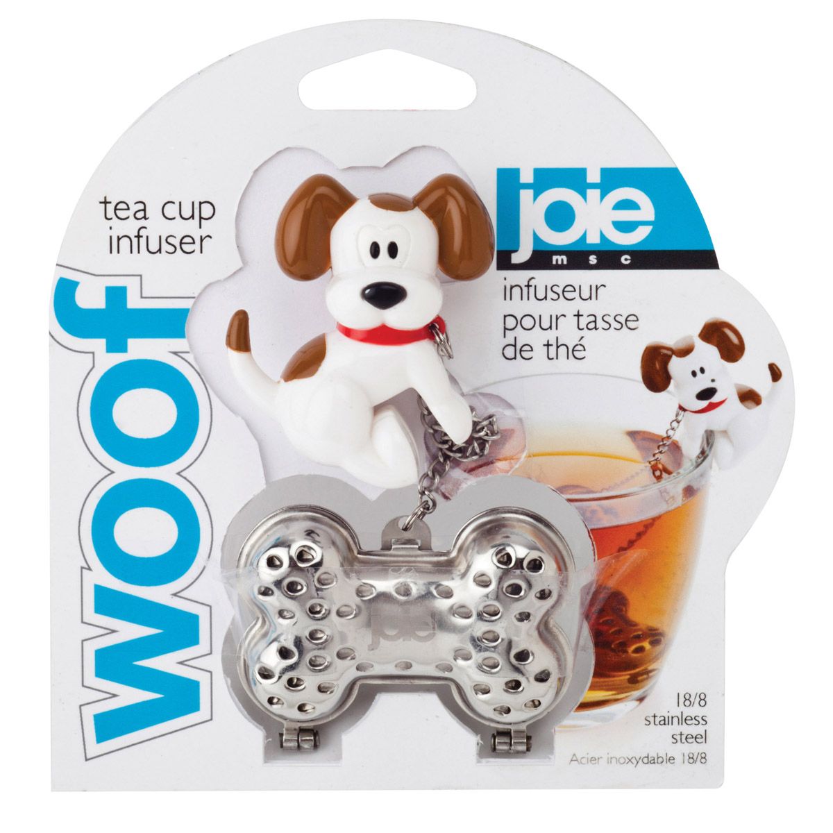 Tea cup infuser with dog design  and bone by the brand 'Joie'.