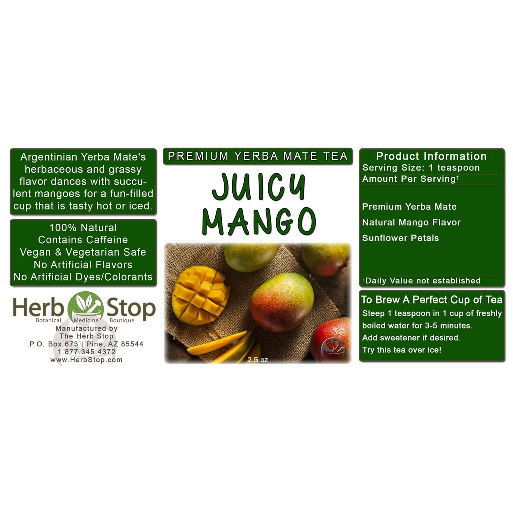 Juicy Mango Loose Leaf Yerba Mate Tea Label
