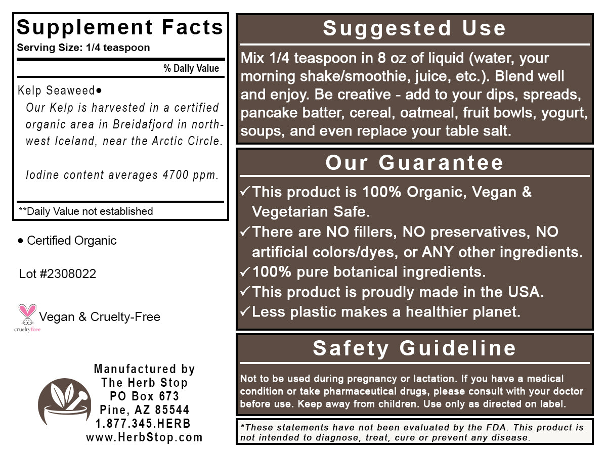 Organic Kelp Seaweed Label - Back