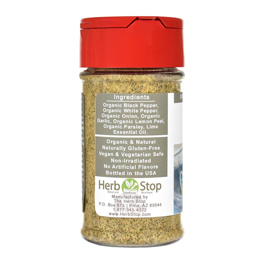 Lime Pepper spice jar with red lid and label on a white background