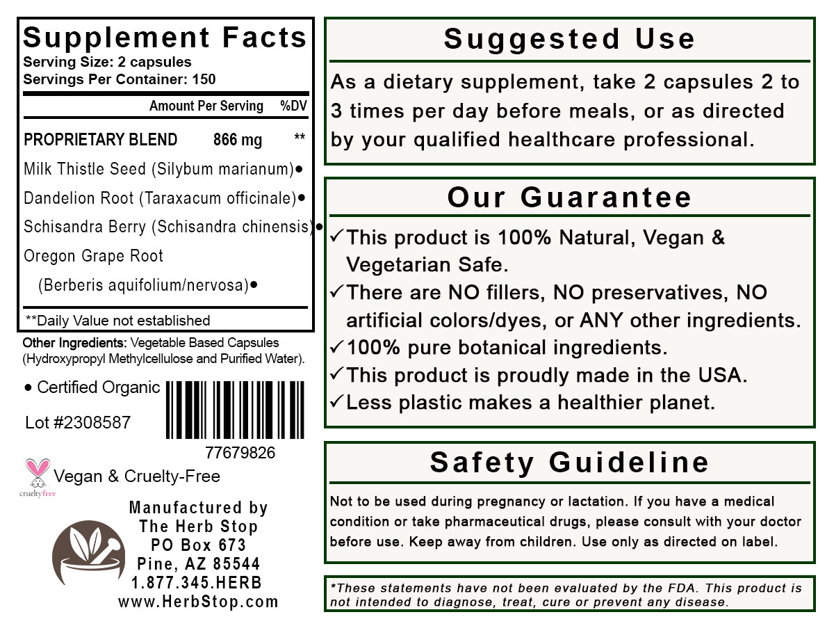 Liver Tonic Capsules Label - Back