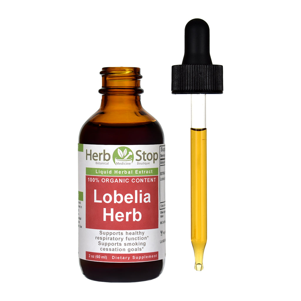 Organic Lobelia Herb Liquid Extract 2 oz Bottle - Open
