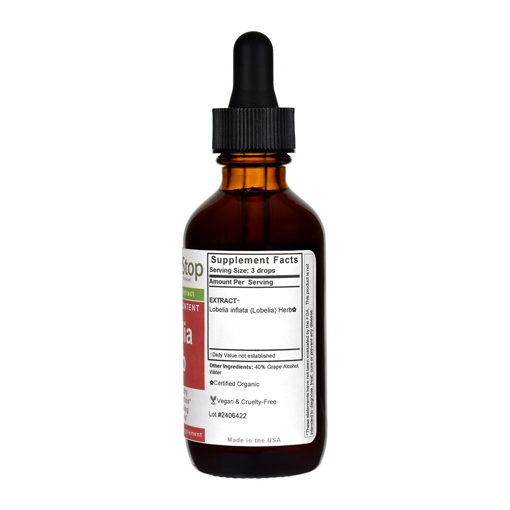 Organic Lobelia Herb Liquid Extract 2 oz Bottle - Right