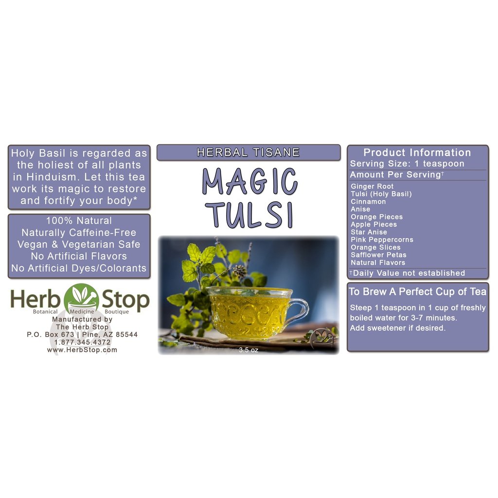 Magic Tulsi Loose Leaf Herbal Tea Label