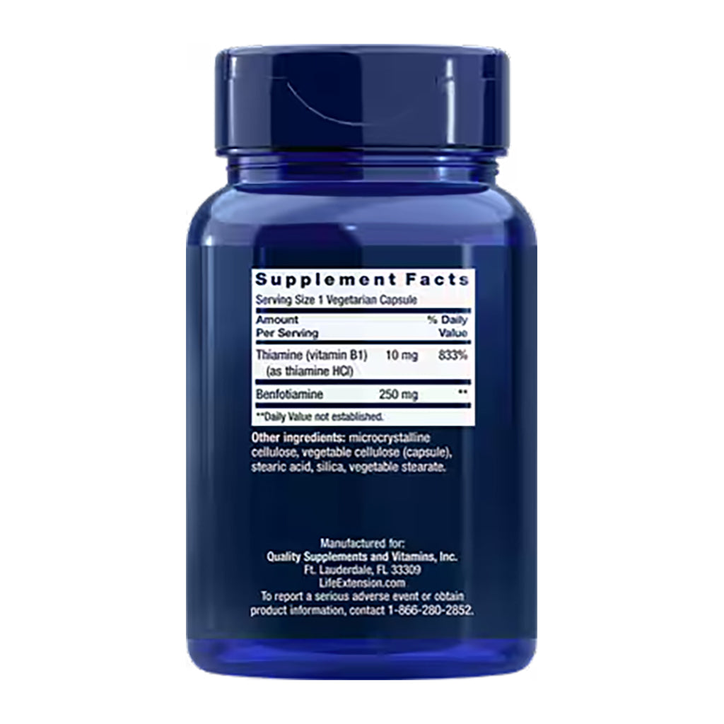 Mega Benfotiamine - Vitamin B1 by Life Extension - Back of bottle