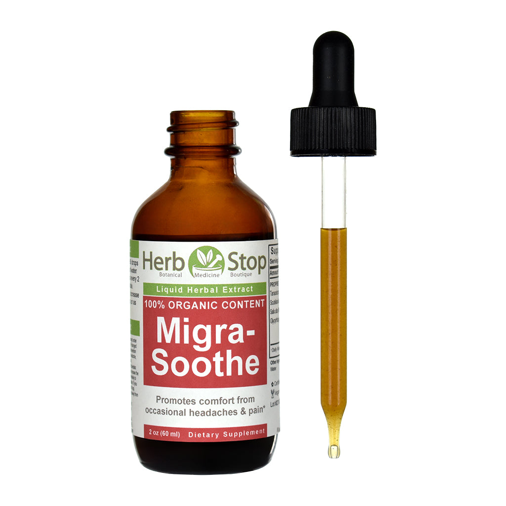 Organic Migra-Soothe Liquid Extract 2 oz Bottle - Open
