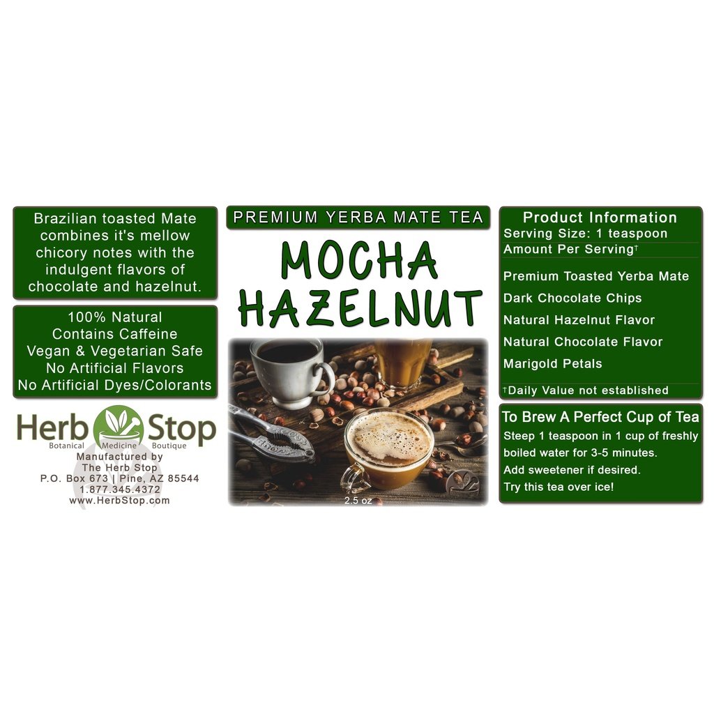 Mocha Hazelnut Loose Leaf Yerba Mate Tea Label