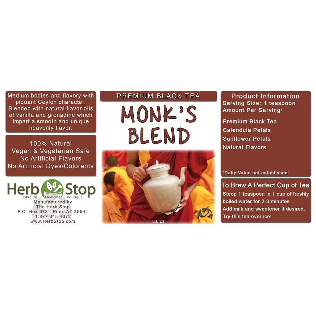 Monk's Blend Loose Leaf Black Tea Label