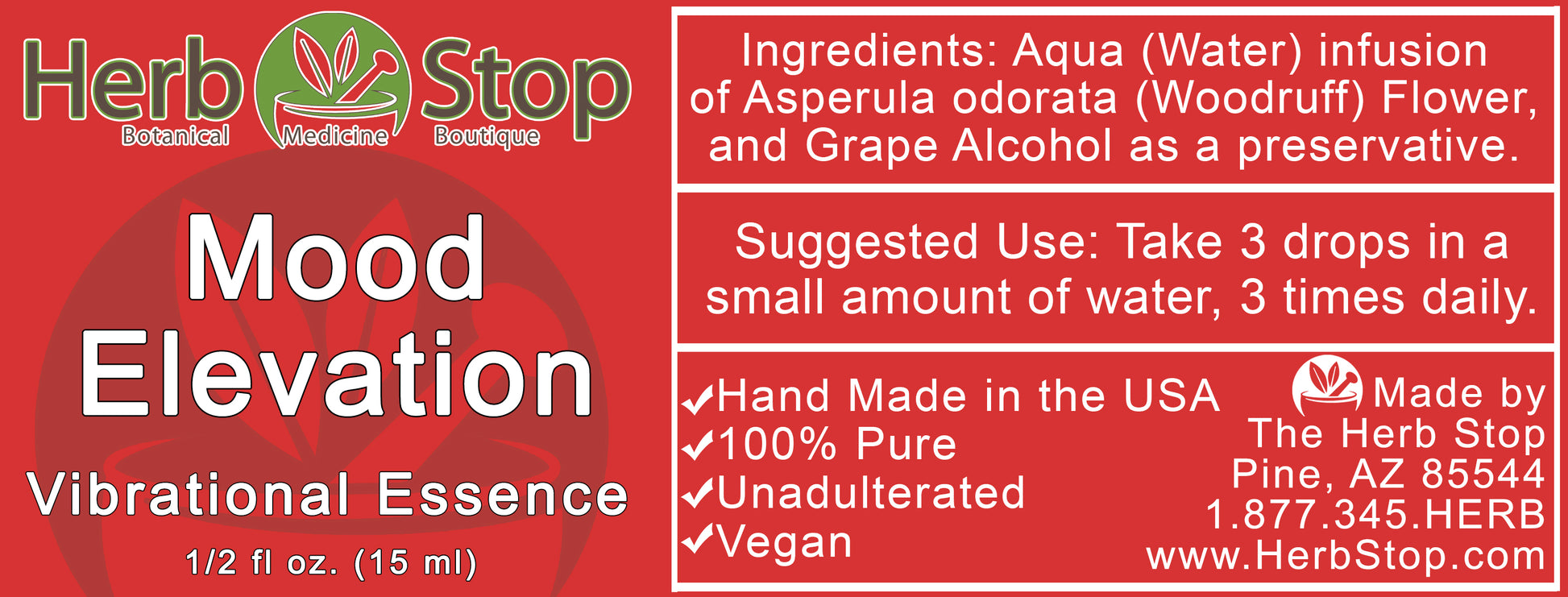 Mood Elevation Vibrational Essence Label
